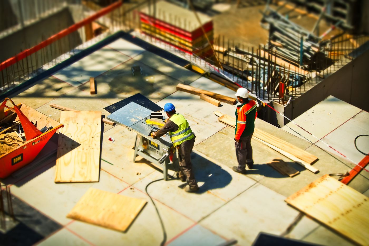 Workers on a concrete construction slab